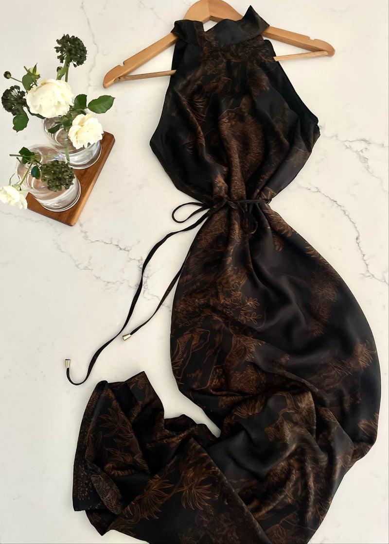 Black and Espresso Formal Silky Maxi