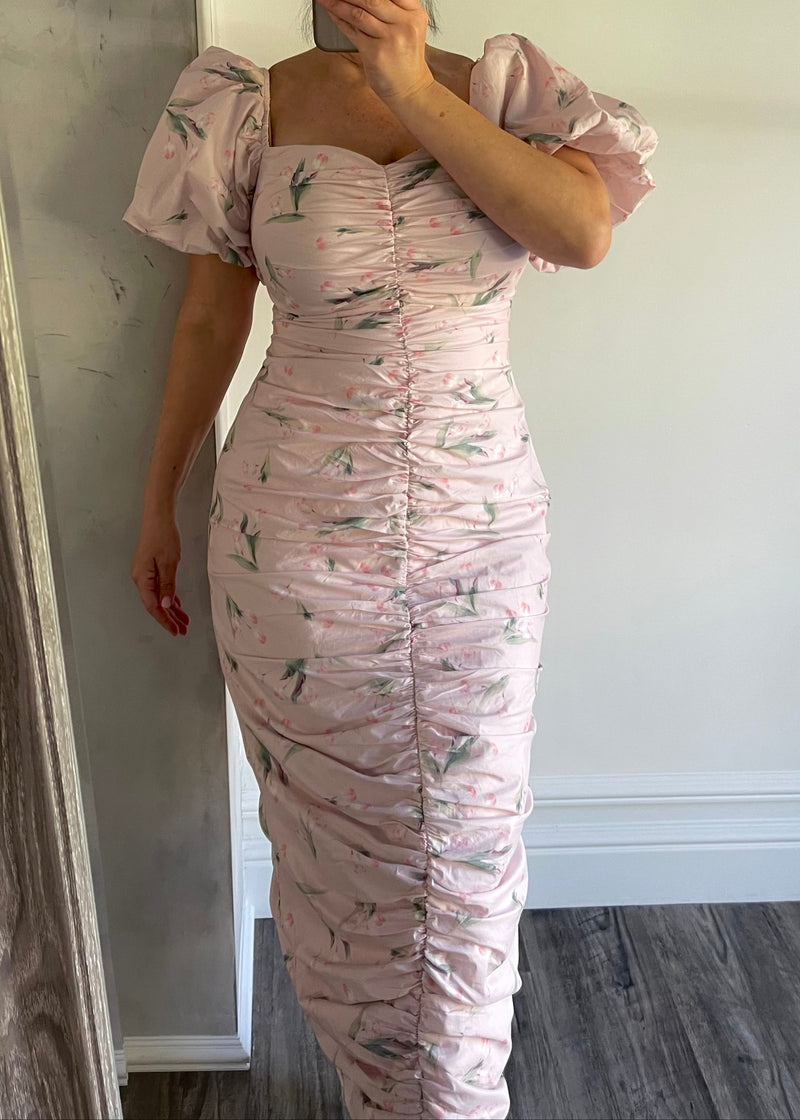 Pink Paris Ruched Midi