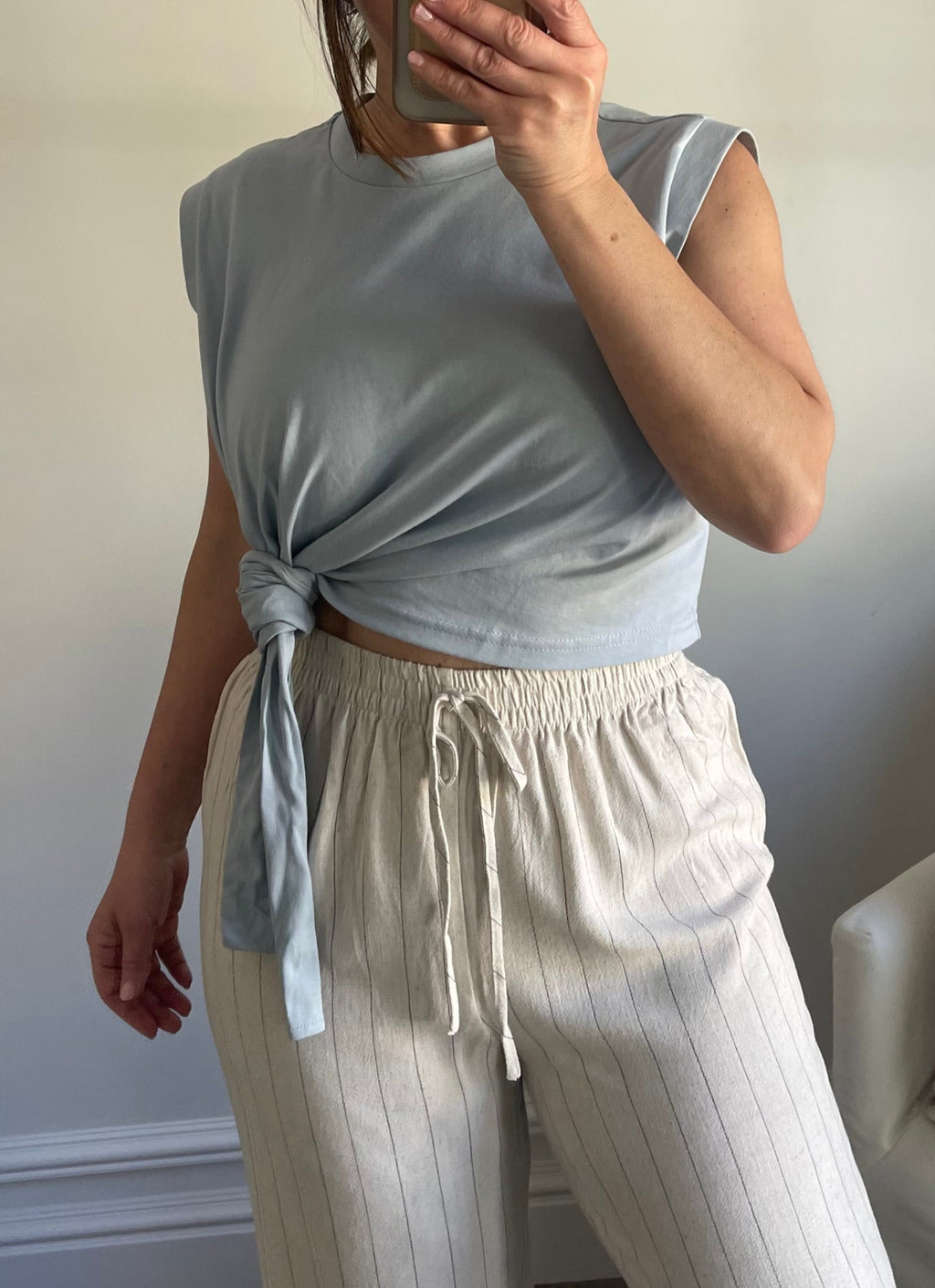 Oat Pinstriped Linen Pant