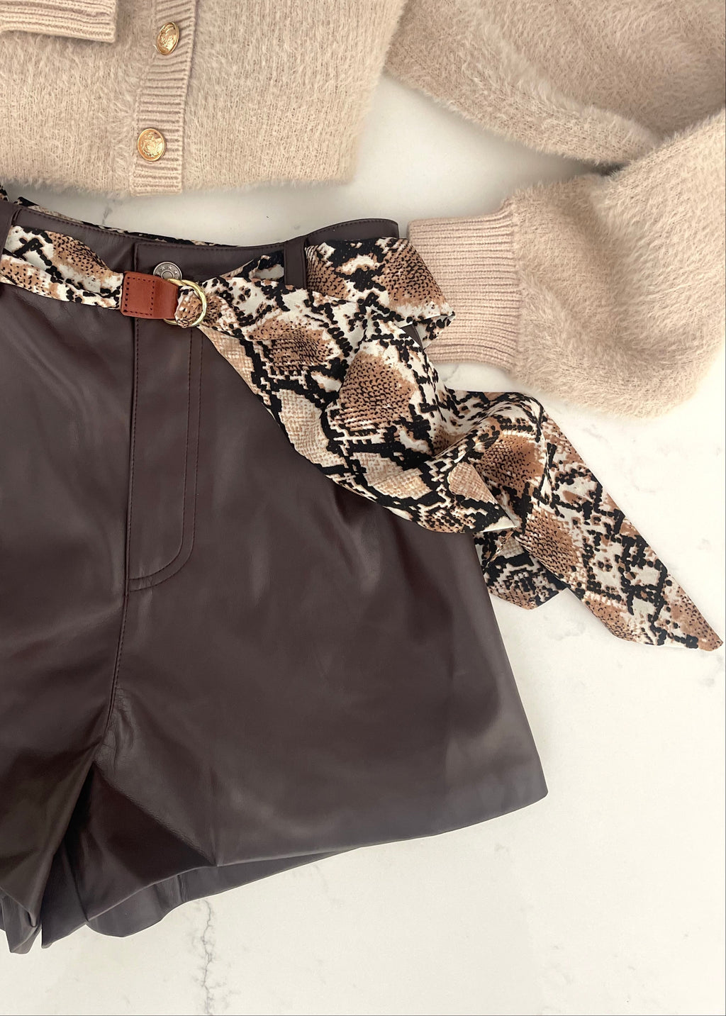 Mocha Snake Print Scarf Belt