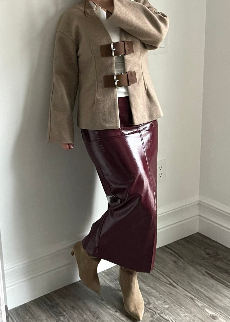 Burgundy Patent Midi Skirt