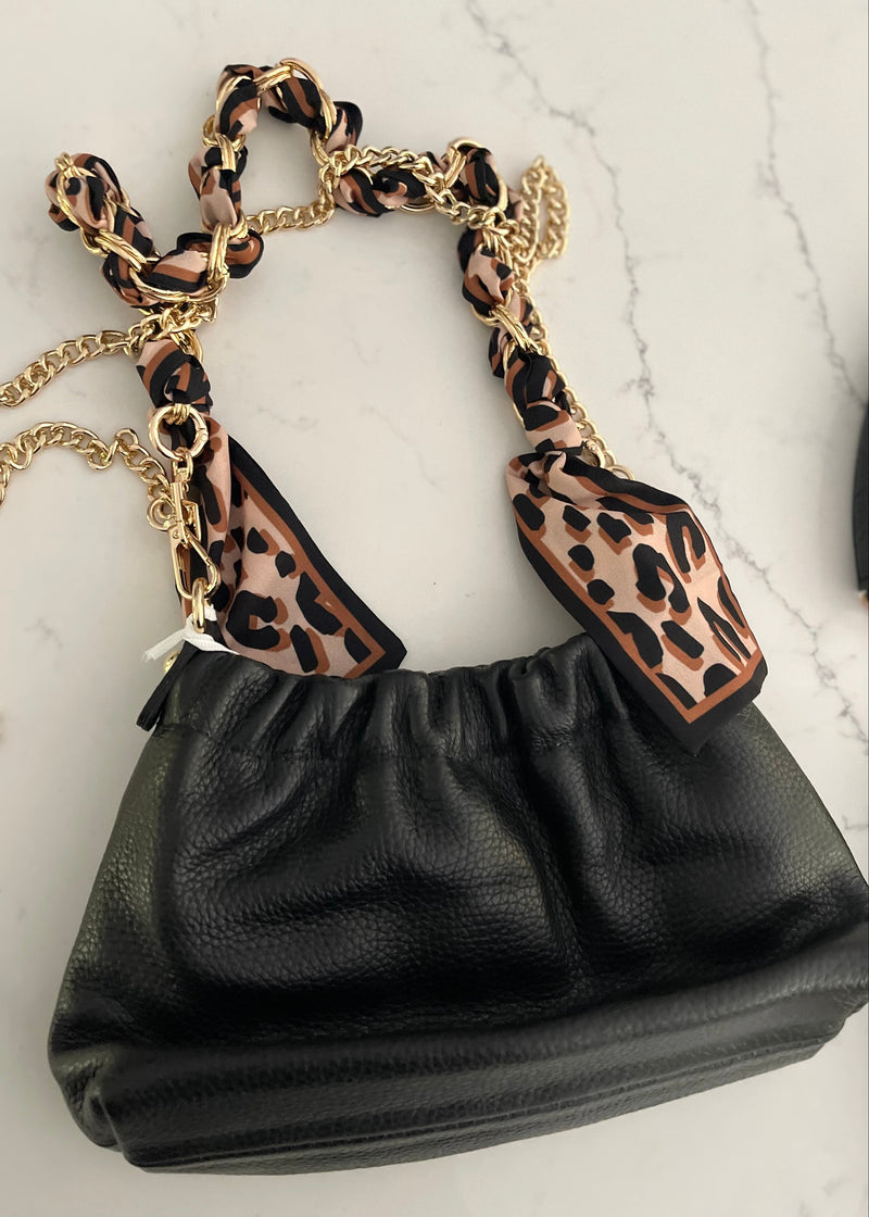 Black Italian Leather Pouch Clutch