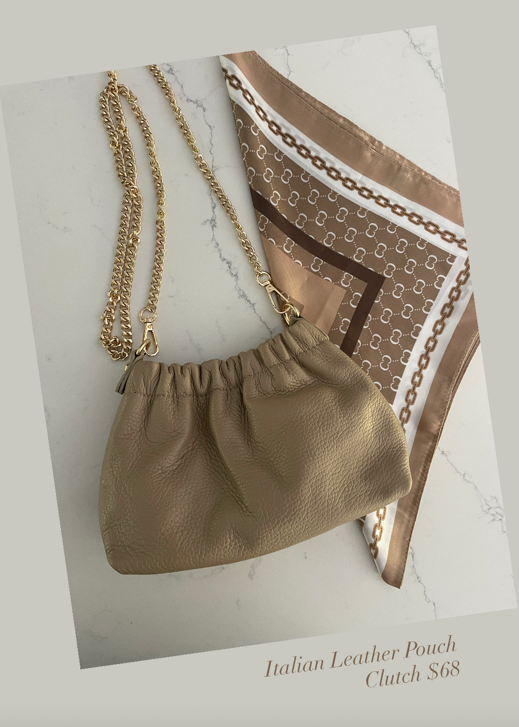 Mocha Italian Leather Pouch Clutch