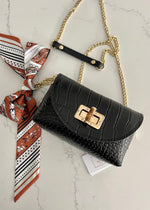 Black Italian Leather Croc Crossbody