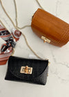 Black Italian Leather Croc Crossbody