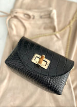 Black Italian Leather Croc Crossbody
