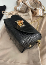 Black Italian Leather Croc Crossbody
