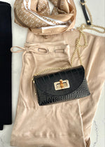 Black Italian Leather Croc Crossbody
