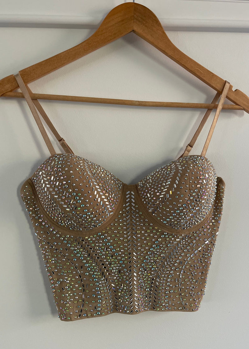 Champagne Jeweled Bustier Top