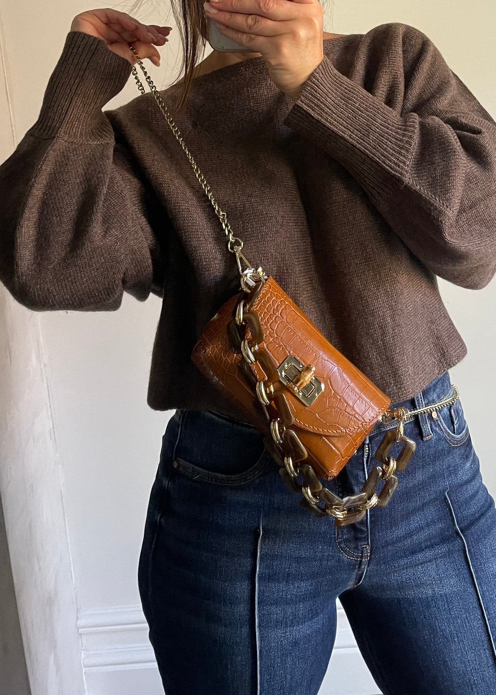 Camel Italian Leather Crossbody