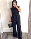 Black Suede Wide Leg Pant
