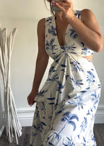 Navy Palm Plunging Cutout Maxi Dress