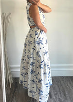 Navy Palm Plunging Cutout Maxi Dress