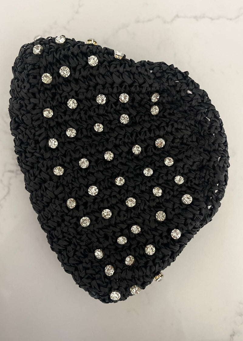 Black Straw Rhinestone Clutch