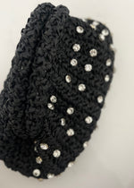 Black Straw Rhinestone Clutch