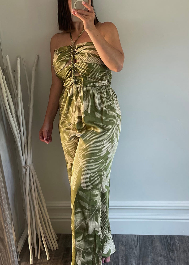 Olive Silky Algarve Formal Jumpsuit
