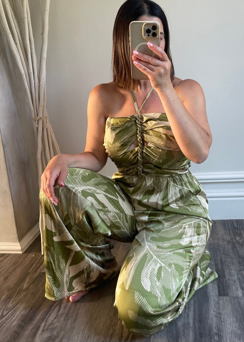 Olive Silky Algarve Formal Jumpsuit