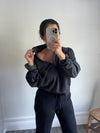 Black Vintage Wash Loungewear V Collar Top