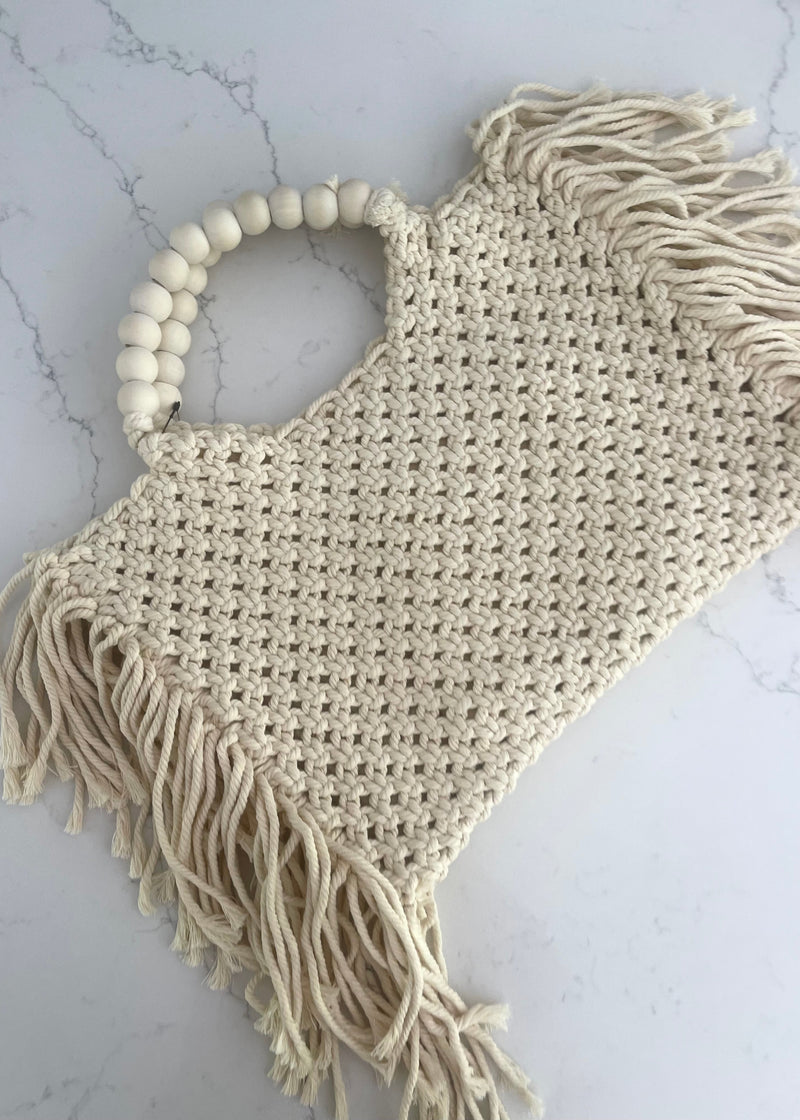 Oat Fringe Tote Wooden Beaded Handle