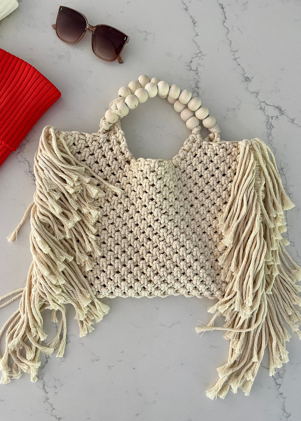 Oat Fringe Tote Wooden Beaded Handle