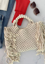 Oat Fringe Tote Wooden Beaded Handle