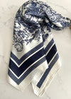 Navy Printed Silk Scarf