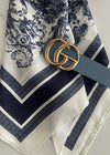 Navy Printed Silk Scarf