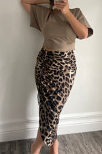 Mocha Leopard Midi Skirt