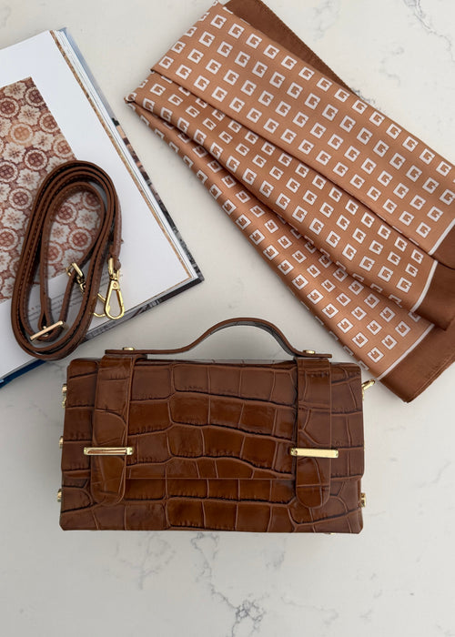 Camel Italian Leather Mid Crossbody