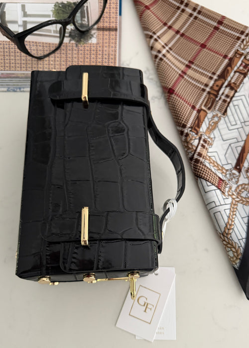 Black Italian Leather Mid Crossbody