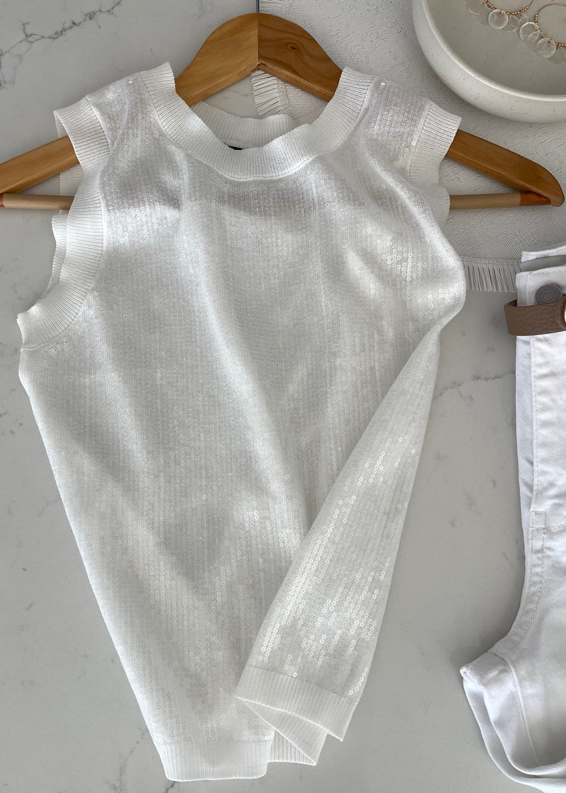 White Paris Sequin Sheer Tank