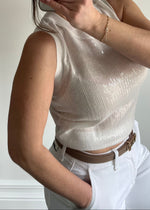 White Paris Sequin Sheer Tank