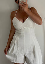 White Denim Plunge Romper