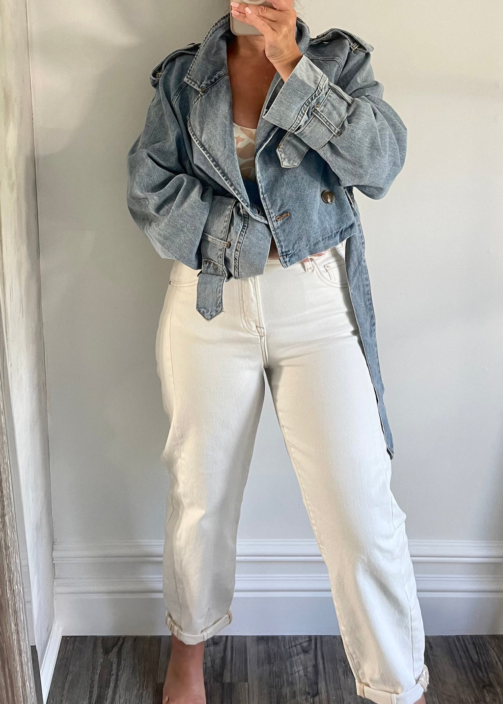 Blue Denim Crop Trench Coat
