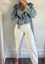 Blue Denim Crop Trench Coat