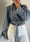 Blue Denim Crop Trench Coat