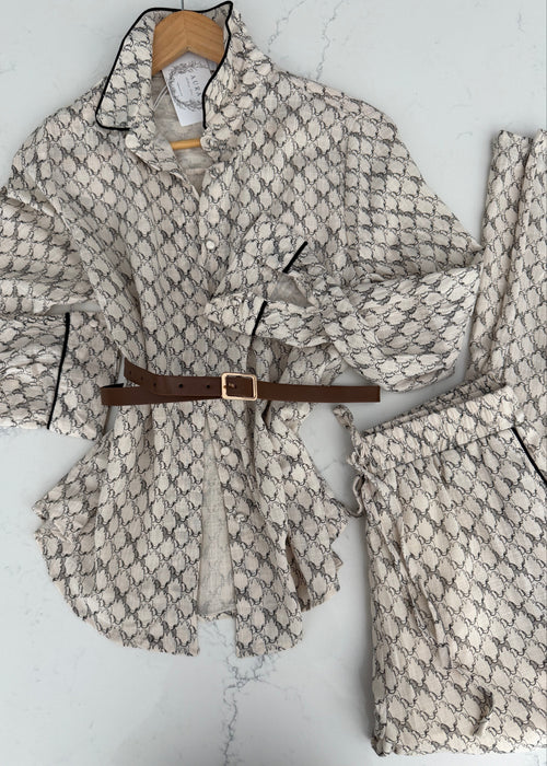Cream Equestrian Belted Pant Set