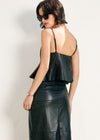 Black Leather Flared Hem Top