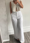 White & Blue Pinstripe Linen Dress Pant