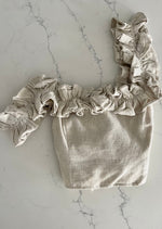 Taupe Linen Ruffled Tie Back Top