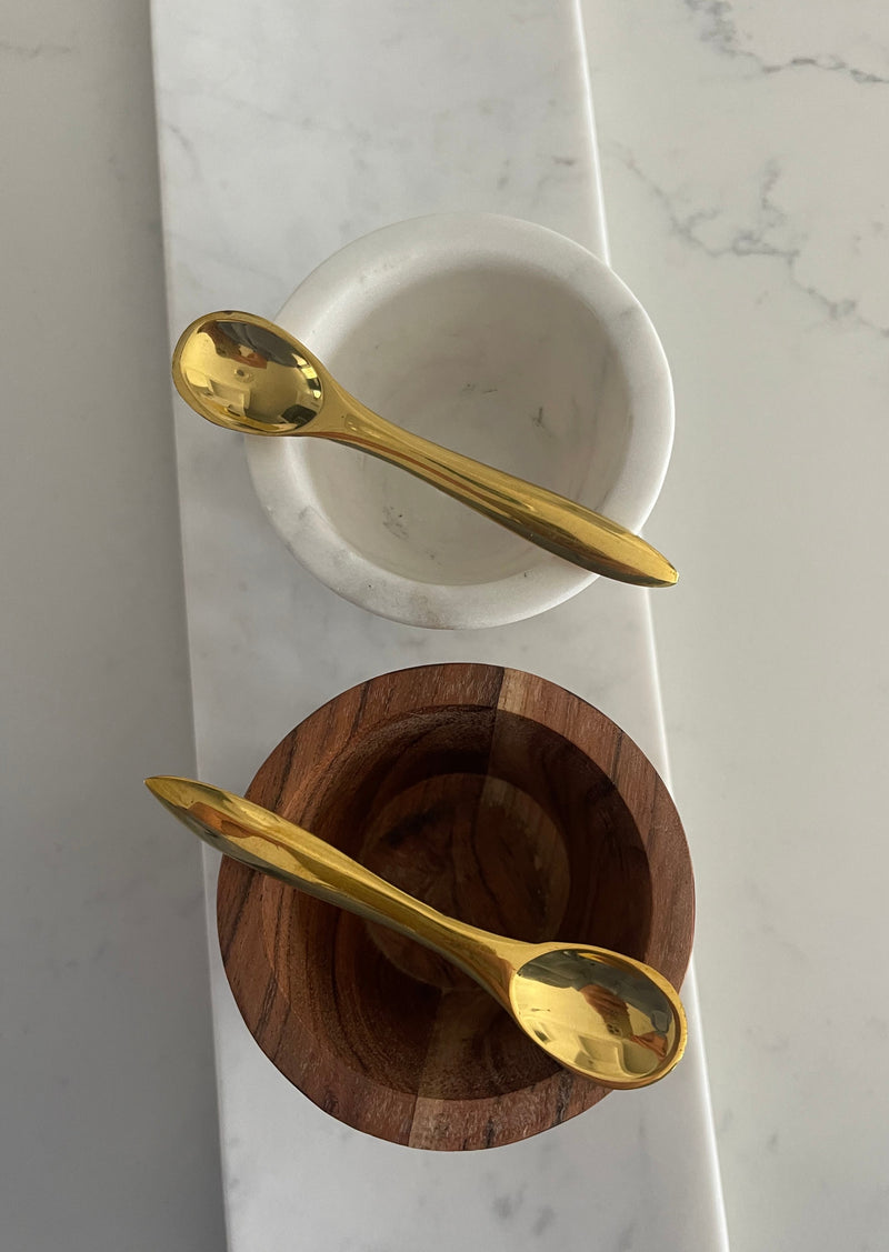 Z ZAura Marble & Wood Pinch Pots w Brass Spoons