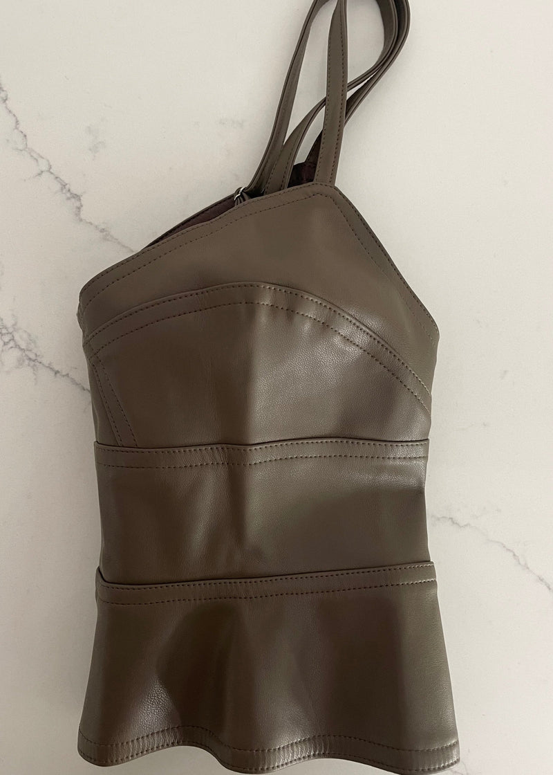 Mocha Leather Peplum Top