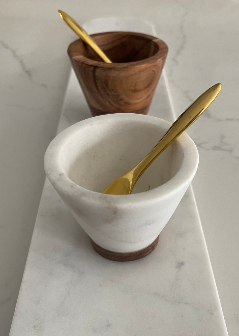 Z ZAura Marble & Wood Pinch Pots w Brass Spoons