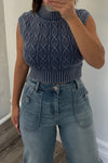 Denim Blue Cable Knit Crop Vest