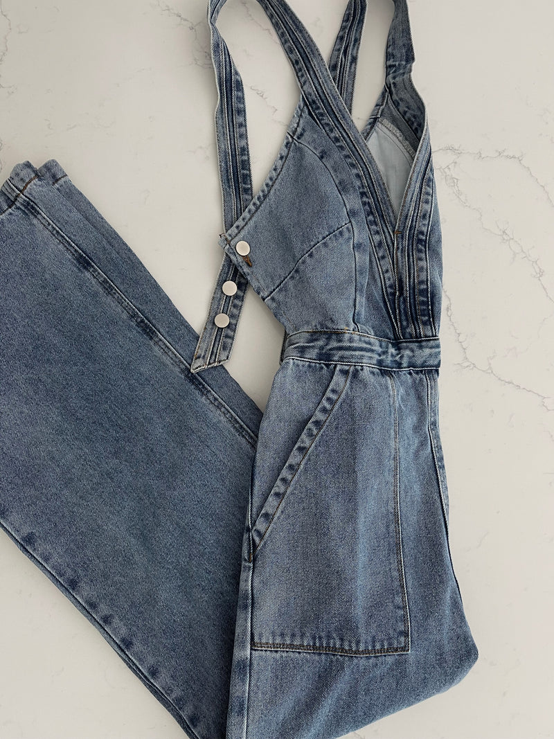 Denim Cross Back Hipster Jumpsuit