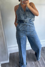 Denim Cross Back Hipster Jumpsuit