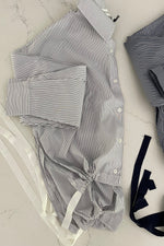 White and Black Pinstripe Slit Sides Button Down