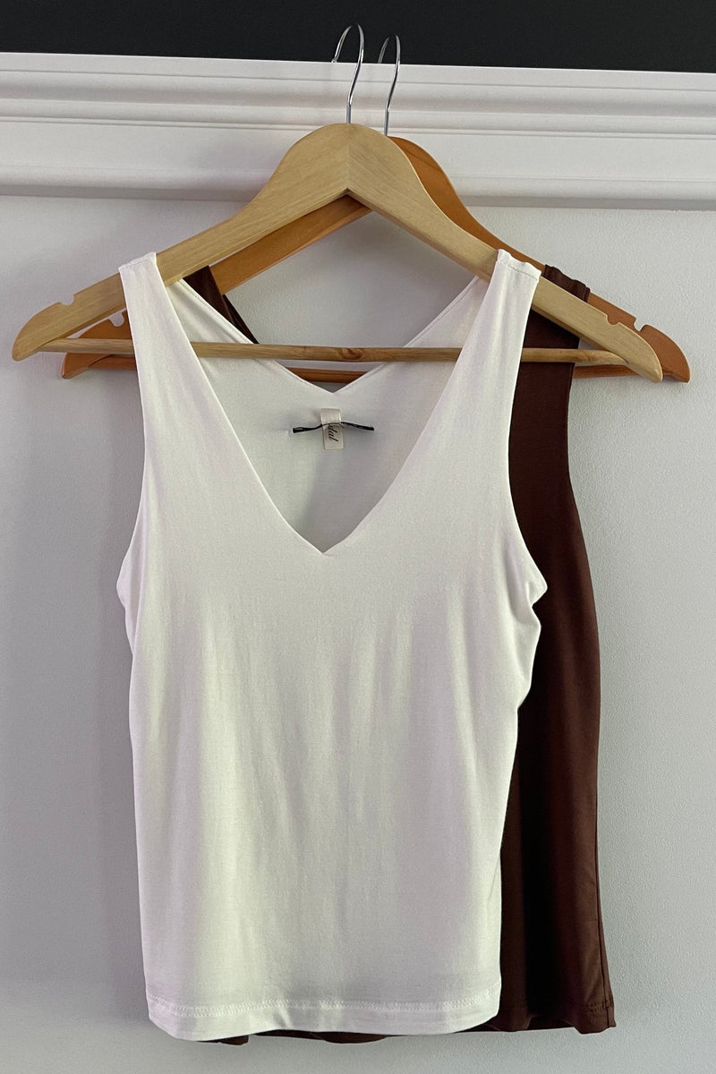 White Essential V Double Layered Top