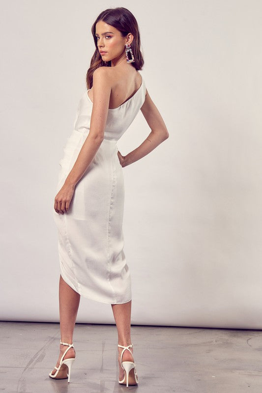 White One Shoulder Midi