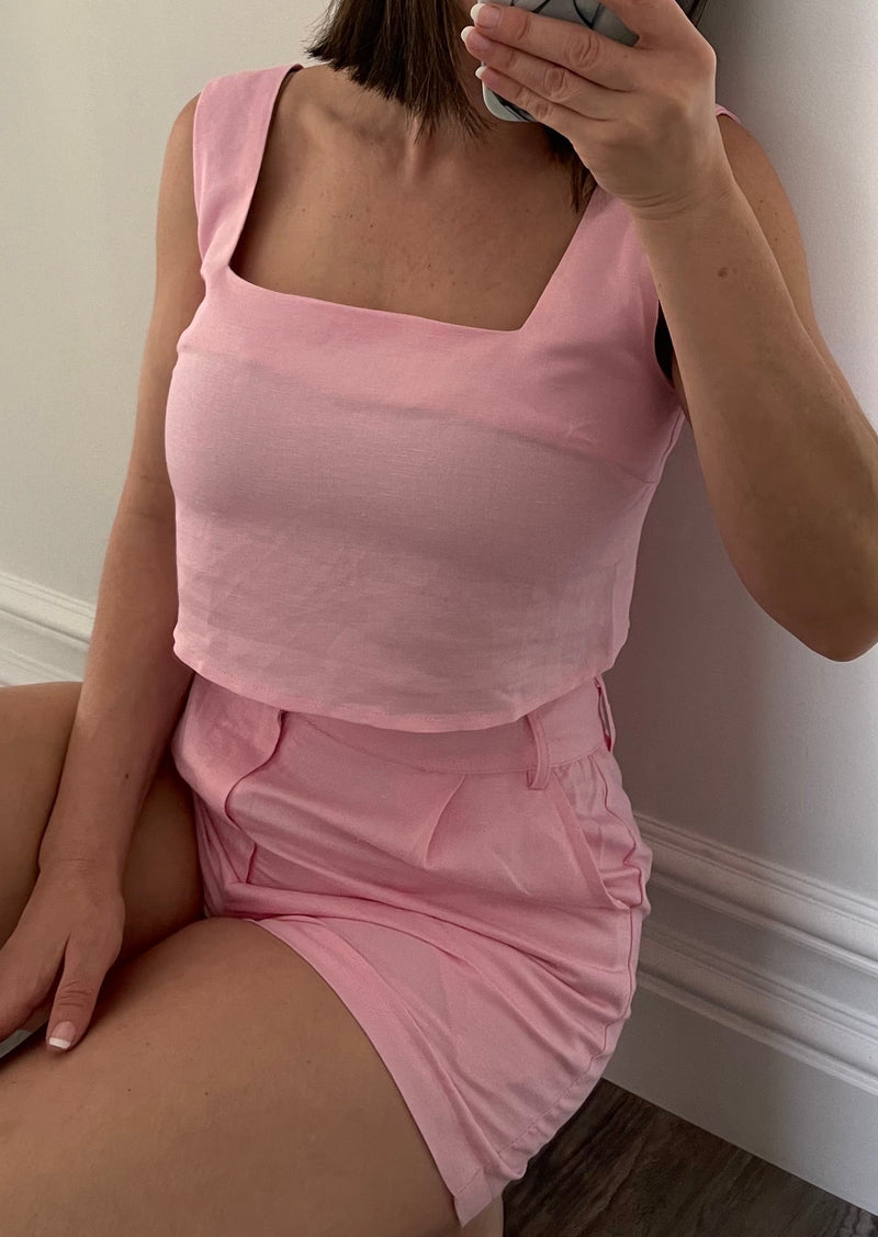 Z Pink Linen Dress Short